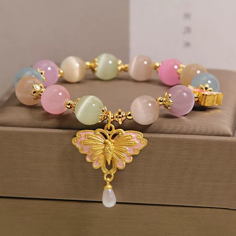Buddha Stones Pulsera multicolor con cuentas de mariposa ojo de gato y amor - image 2