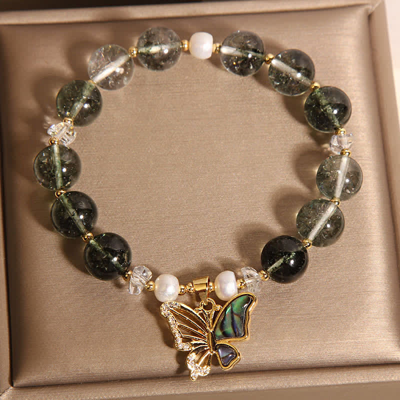 Buddha Stones Pulsera de cuentas con mariposa y detalles de perlas fantasma verdes - image 4