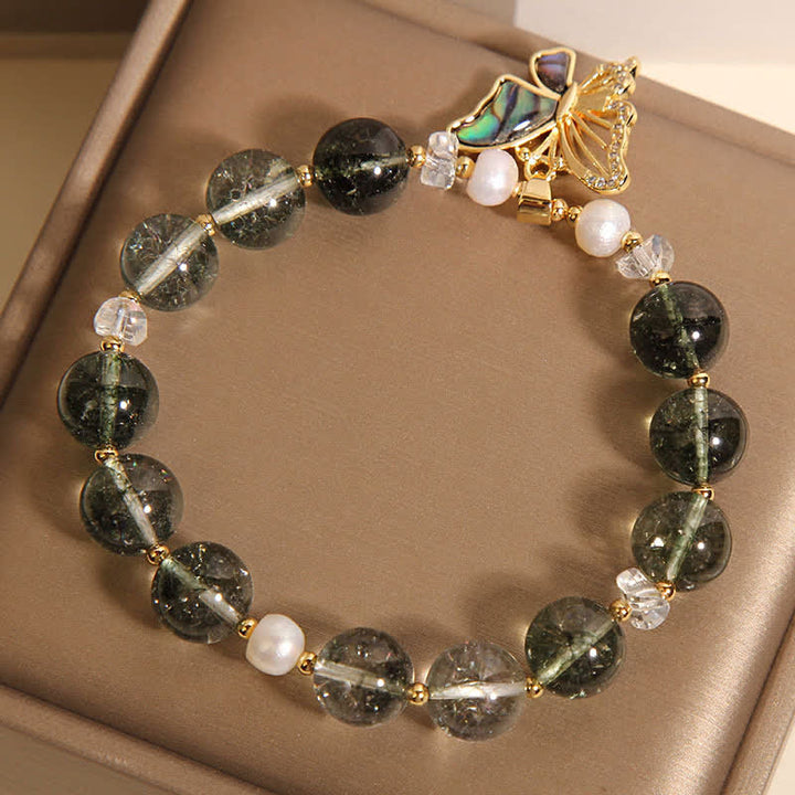 Buddha Stones Pulsera de cuentas con mariposa y detalles de perlas fantasma verdes - image 8