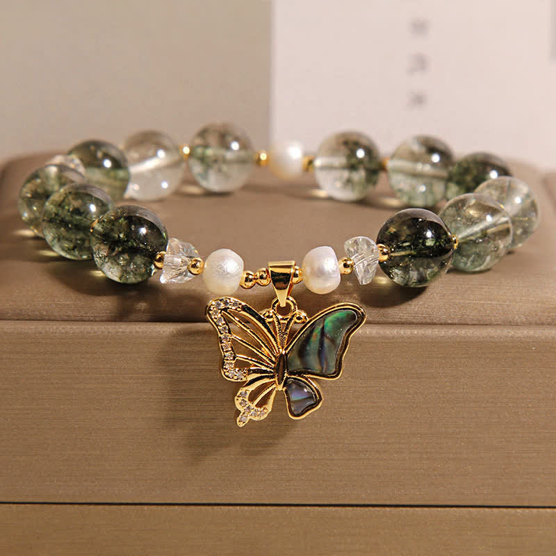 Buddha Stones Pulsera de cuentas con mariposa y detalles de perlas fantasma verdes - Fantasma Verde (Suerte ♥ Positivo) - image 0