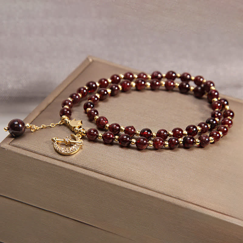 Buddha Stones Pulsera de cuentas de doble vuelta con diseño de luna y corona para purificación - image 9