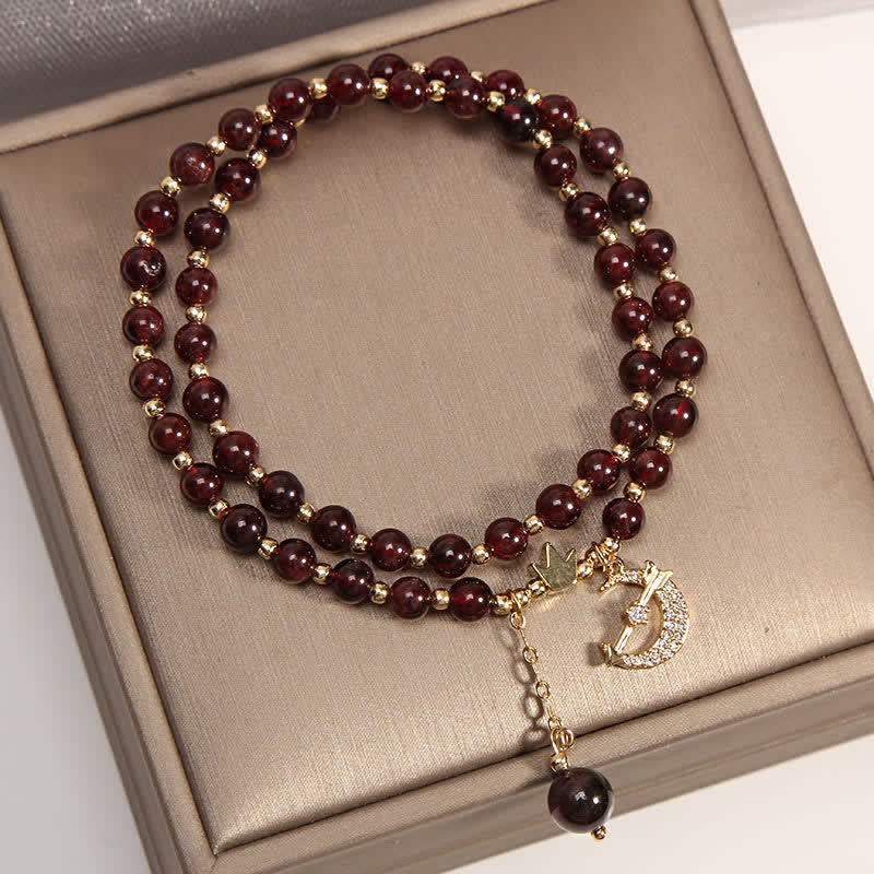 Buddha Stones Pulsera de cuentas de doble vuelta con diseño de luna y corona para purificación - image 3