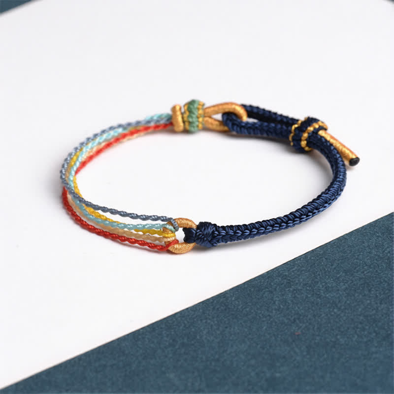 Buddha Stones Pulsera trenzada protectora de cinco colores hecha a mano - Azul profundo - Hilo rojo (Protección♥Suerte) - image 1