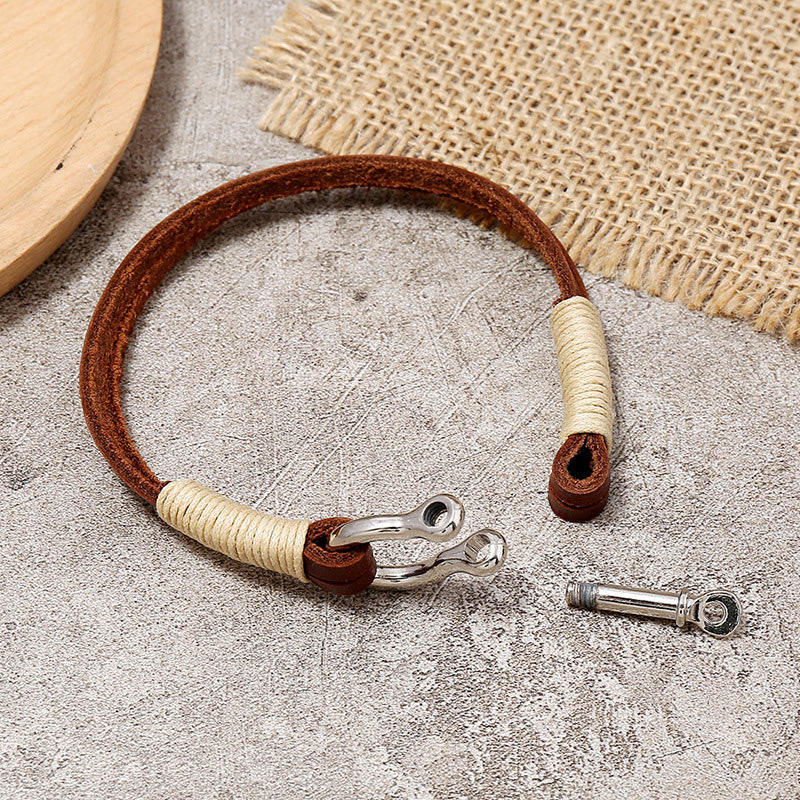 Buddha Stones Pulsera de equilibrio con grillete de hilo enrollado doble de cuero - image 3