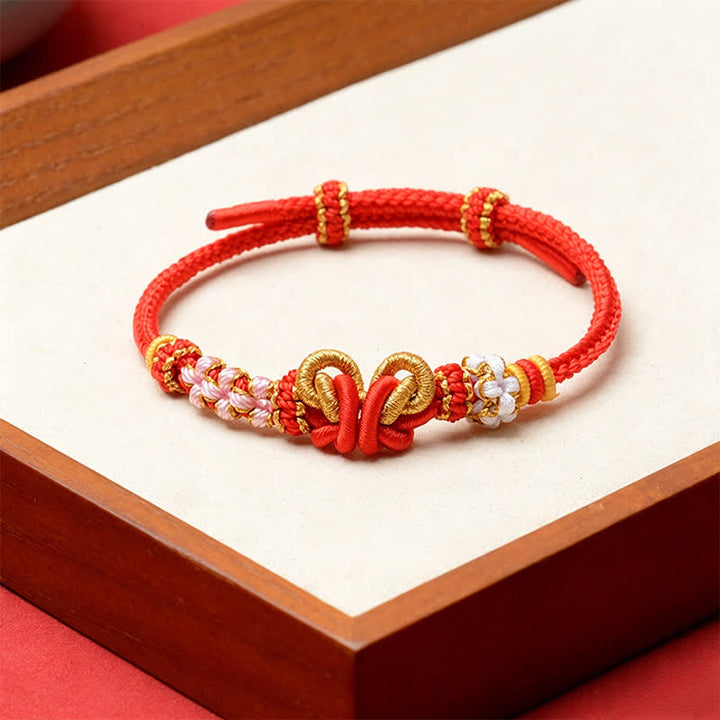 Buddha Stones Pulsera ajustable de hilo tejido a mano con mariposas de la suerte - Rojo - Hilo rojo (Protección♥Suerte) - image 0