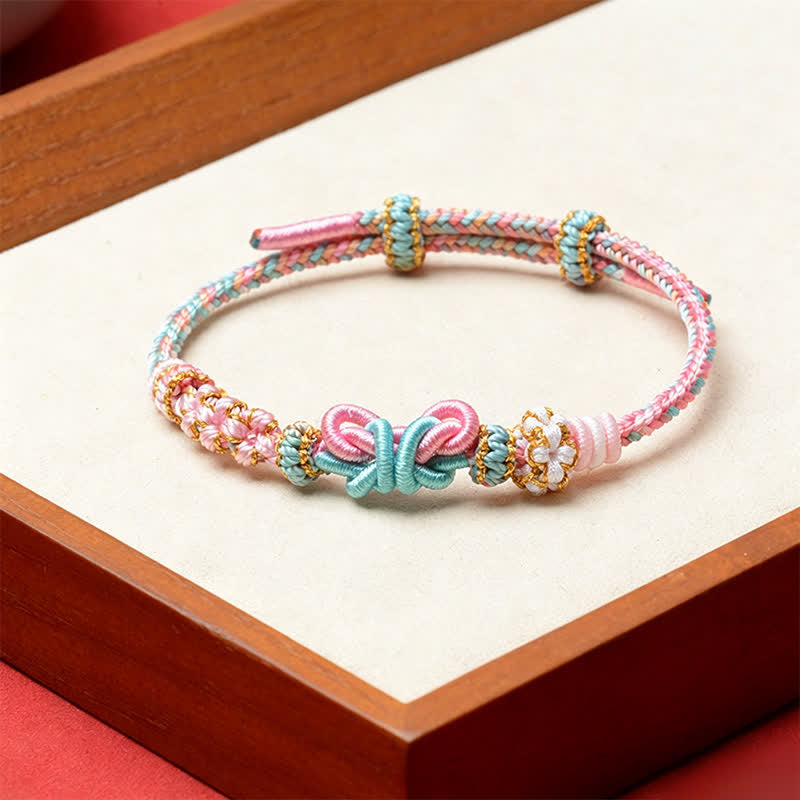 Buddha Stones Pulsera ajustable de hilo tejido a mano con mariposas de la suerte - Rosa - Hilo rojo (Protección♥Suerte) - image 2