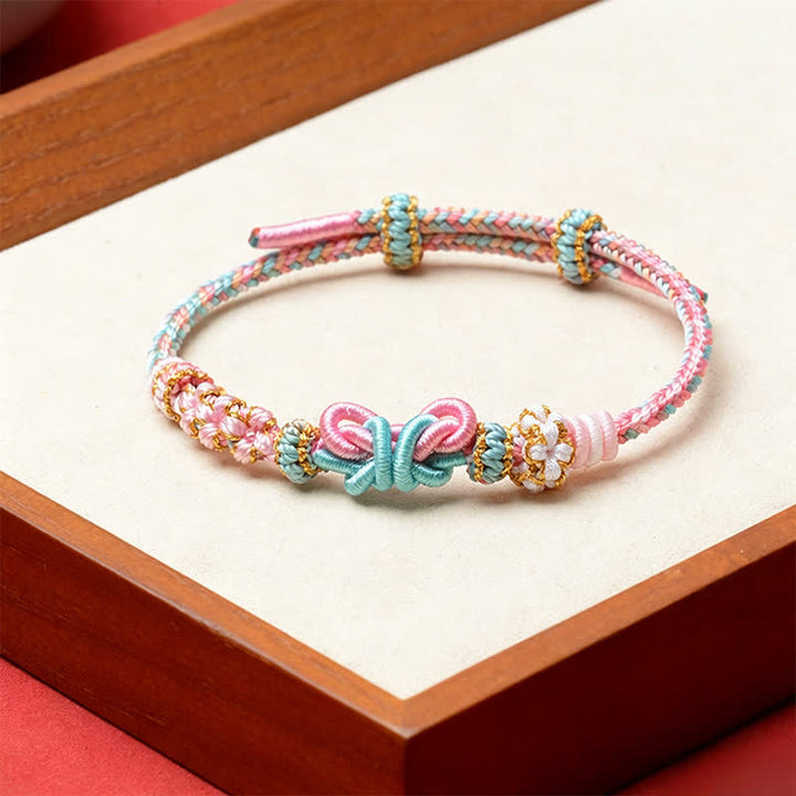 Buddha Stones Pulsera ajustable de hilo tejido a mano con mariposas de la suerte - Rosa - Hilo rojo (Protección♥Suerte) - image 2