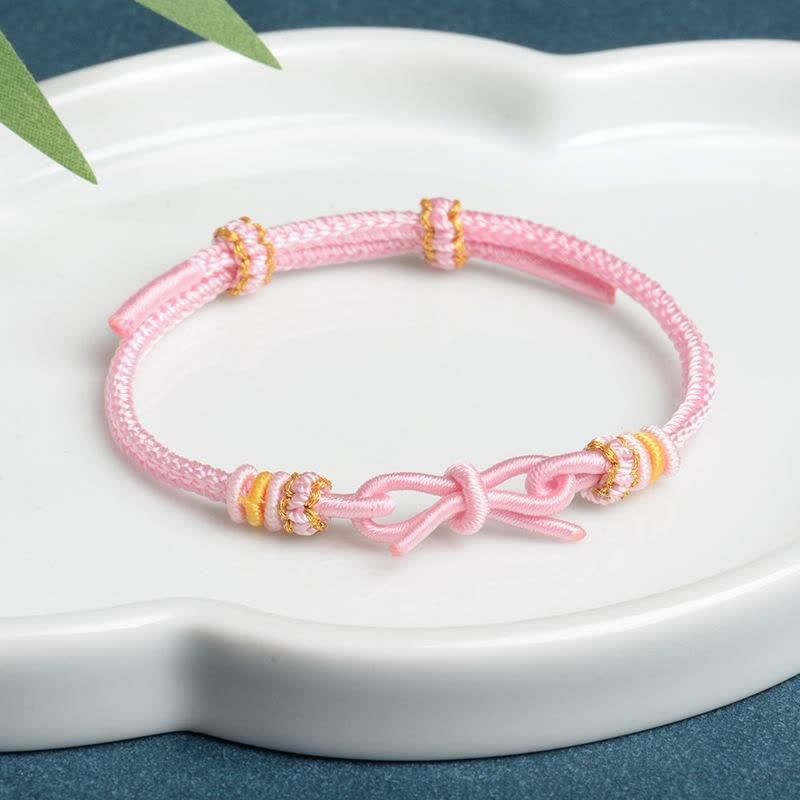 Buddha Stones Pulsera ajustable de cordón trenzado con mariposa tejida a mano - Rosa - Hilo rojo (Protección♥Suerte) - image 1