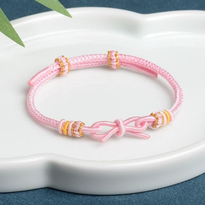 Buddha Stones Pulsera ajustable de cordón trenzado con mariposa tejida a mano - Rosa - Hilo rojo (Protección♥Suerte) - image 1