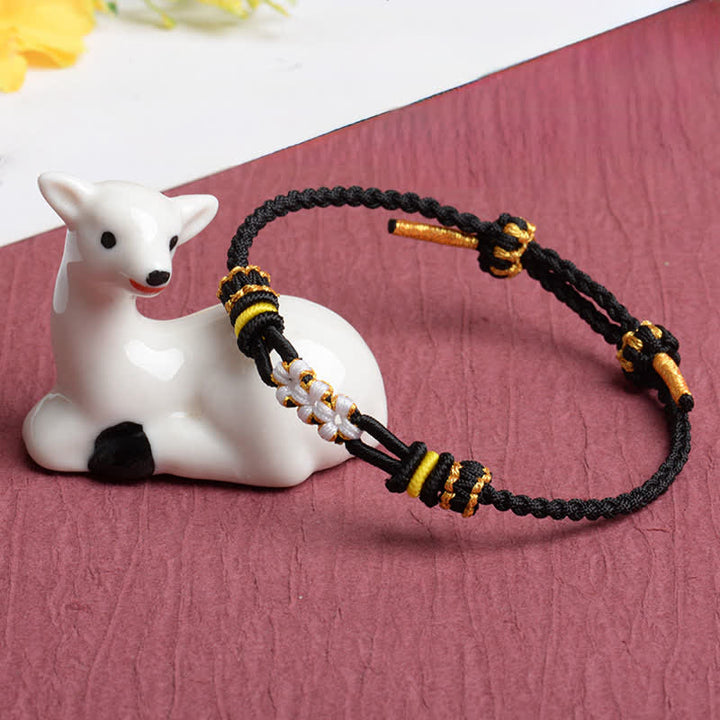 Buddha Stones Pulsera ajustable de la suerte con nudo de flor de durazno hecha a mano - image 5