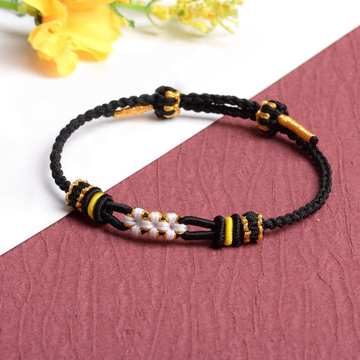 Buddha Stones Pulsera ajustable de la suerte con nudo de flor de durazno hecha a mano - Negro - Hilo rojo (Protección♥Suerte) - image 3