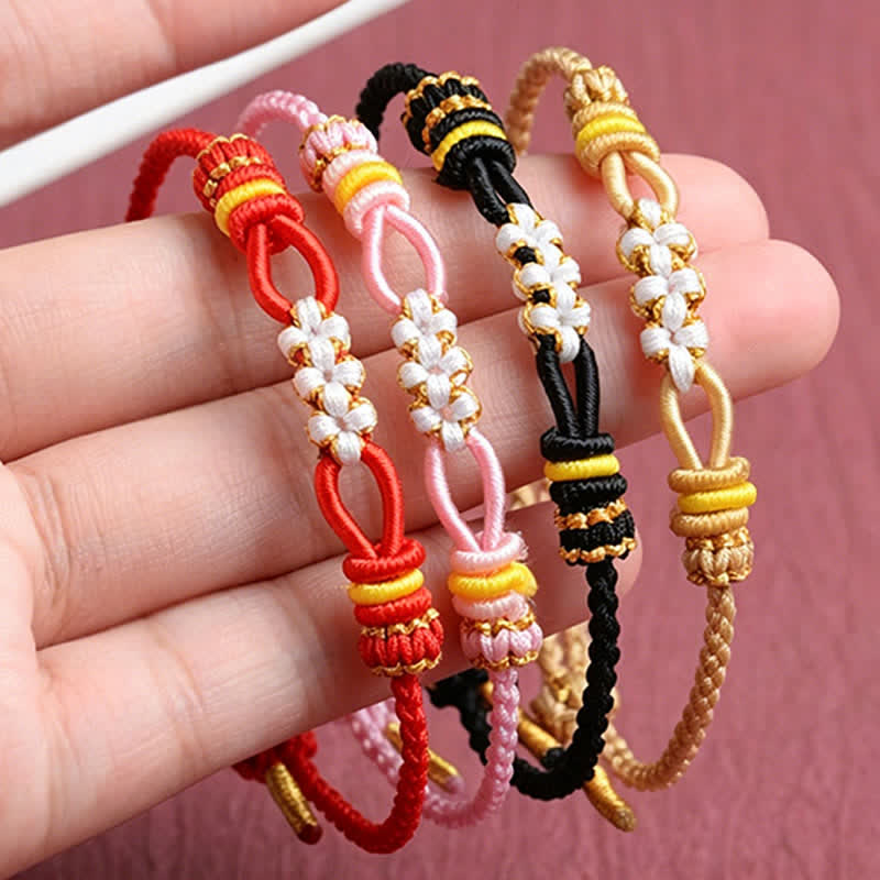 Buddha Stones Pulsera ajustable de la suerte con nudo de flor de durazno hecha a mano - image 9