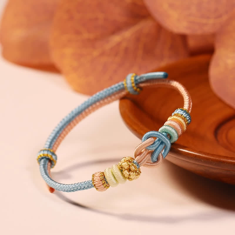 Buddha Stones Pulsera de cordón multicolor "Universo Próspero" tejida a mano con nudos. - Azul cielo claro - Hilo rojo (Protección♥Suerte) - image 2