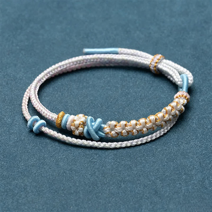 Buddha Stones Pulsera de doble capa con nudos de flor de durazno tejida a mano - Cardo - Sin accesorios - image 19