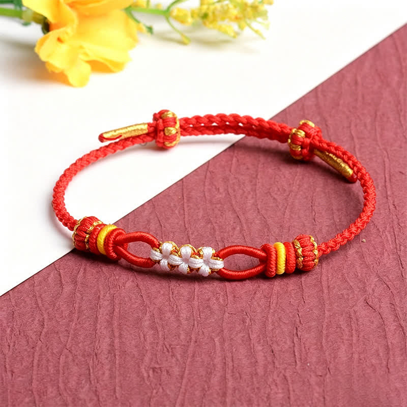Buddha Stones Pulsera ajustable de la suerte con nudo de flor de durazno hecha a mano - Rojo - Hilo rojo (Protección♥Suerte) - image 0