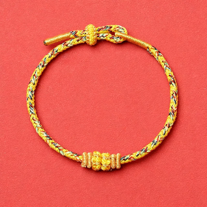 Buddha Stones Pulsera de cuerda trenzada amarilla con flores y raíces - Amarillo - Sin accesorios - image 6