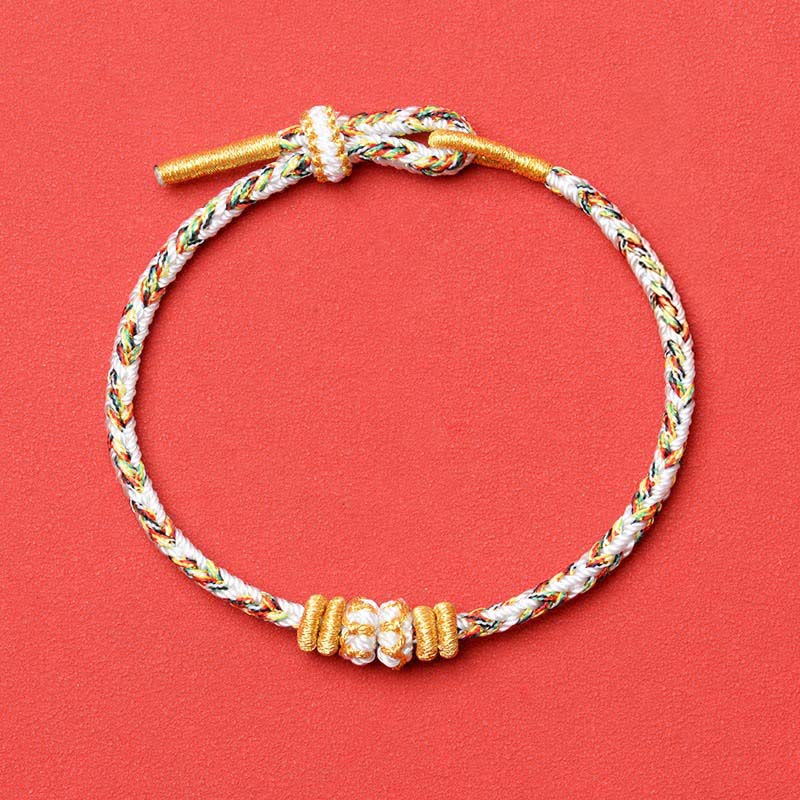 Buddha Stones Pulsera con diseño floral de cuerda trenzada blanca - Blanco - Sin accesorios - image 5