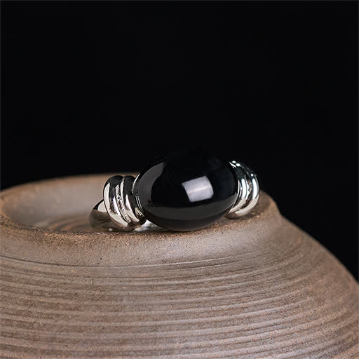 Buddha Stones Anillo ajustable de soporte de hematita con diseño ovalado - Plata (talla 7 US , ajustable) - image 0