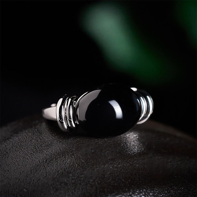 Buddha Stones Anillo ajustable de soporte de hematita con diseño ovalado - image 2