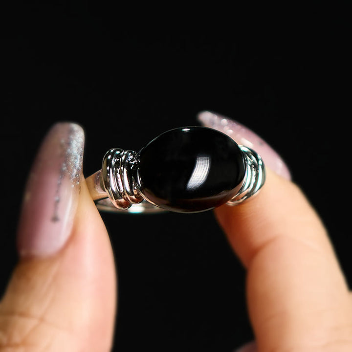 Buddha Stones Anillo ajustable de soporte de hematita con diseño ovalado - image 3