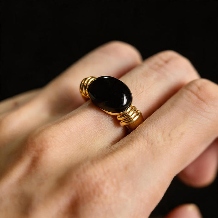 Buddha Stones Anillo ajustable de soporte de hematita con diseño ovalado - image 15