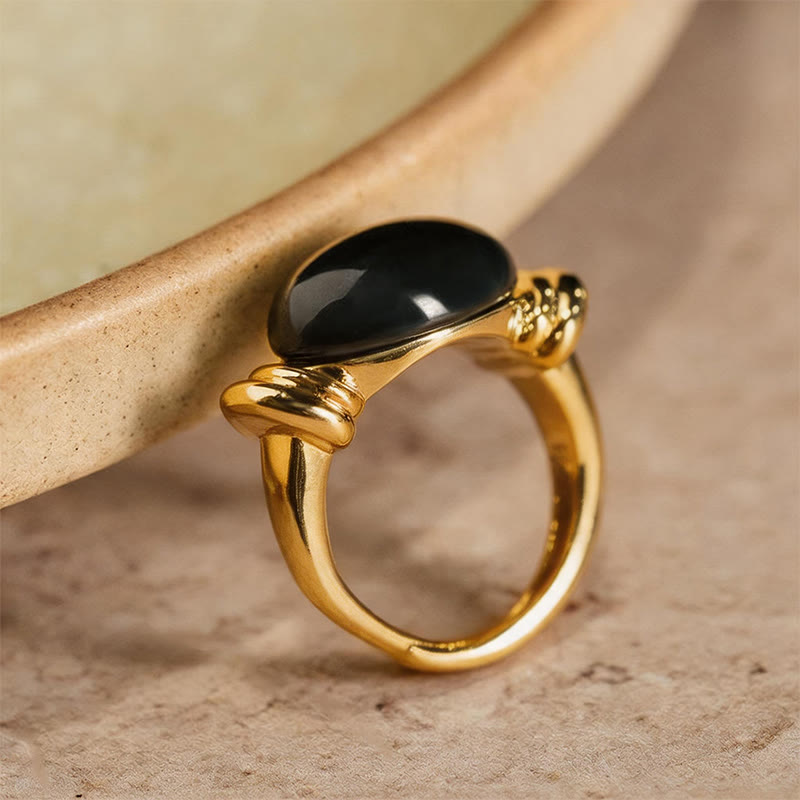 Buddha Stones Anillo ajustable de soporte de hematita con diseño ovalado - image 10
