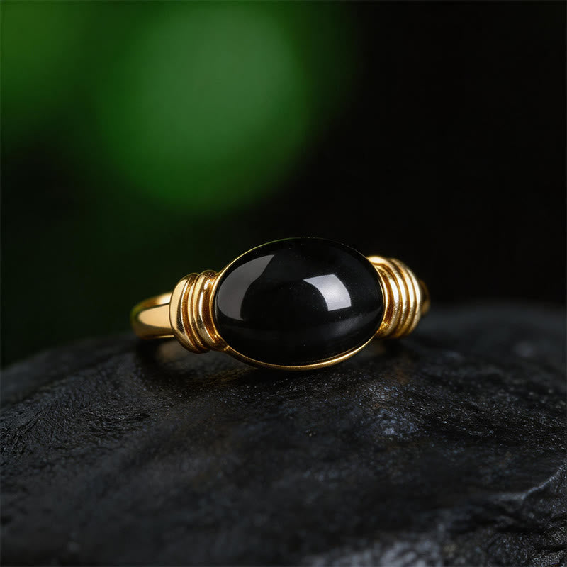 Buddha Stones Anillo ajustable de soporte de hematita con diseño ovalado - image 11
