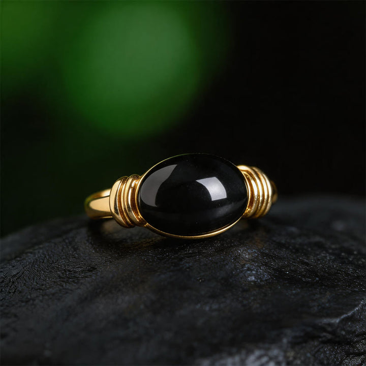 Buddha Stones Anillo ajustable de soporte de hematita con diseño ovalado - image 11
