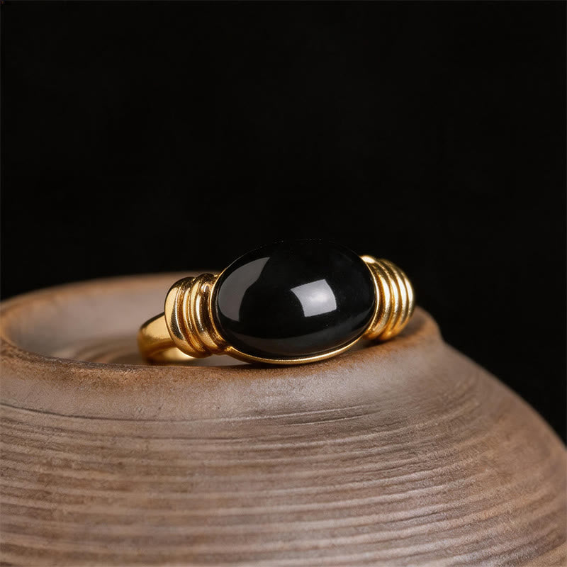 Buddha Stones Anillo ajustable de soporte de hematita con diseño ovalado - Dorado (talla 7 US , ajustable) - image 9