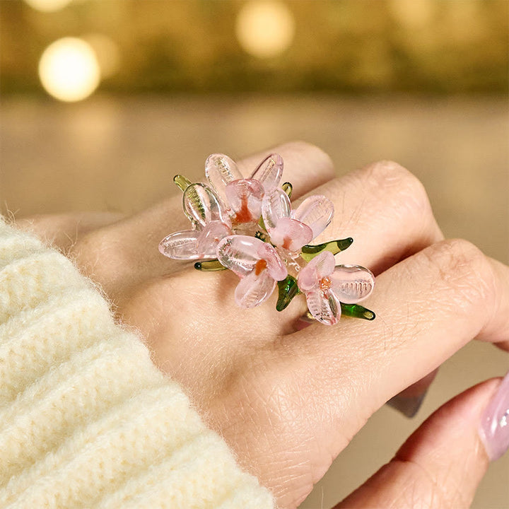 Buddha Stones Anillo de sabiduría con flor de pera Liuli - Flor de pera rosa (el color, la forma y el tamaño pueden variar). - image 8
