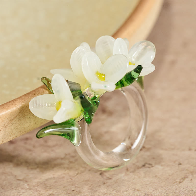 Buddha Stones Anillo de sabiduría con flor de pera Liuli - image 1
