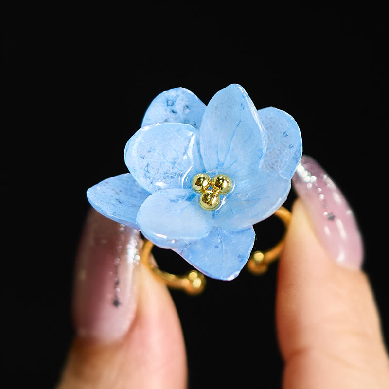 Buddha Stones Anillo de sabiduría con flor de hortensia Liuli - image 1