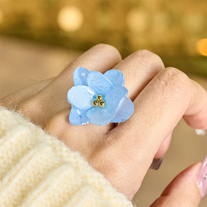 Buddha Stones Anillo de sabiduría con flor de hortensia Liuli - Azul cielo - image 0