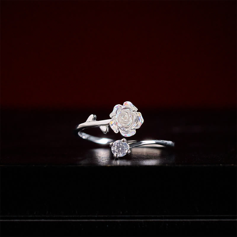 Buddha Stones Anillo protector ajustable de plata de ley 999 con circonitas en forma de flor. - image 2