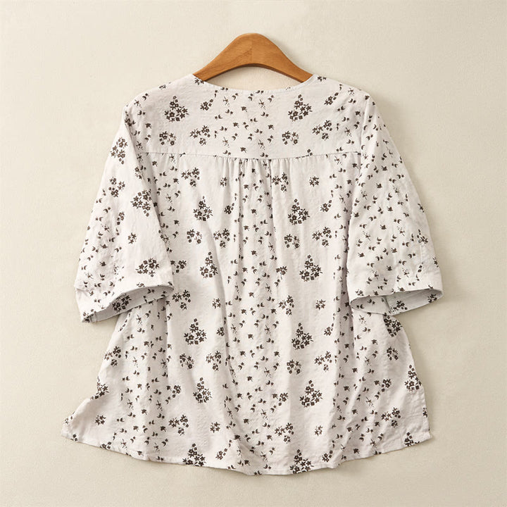 Buddha Stones Camisa informal de mujer con estampado floral y mangas tres cuartos con botones. - image 16