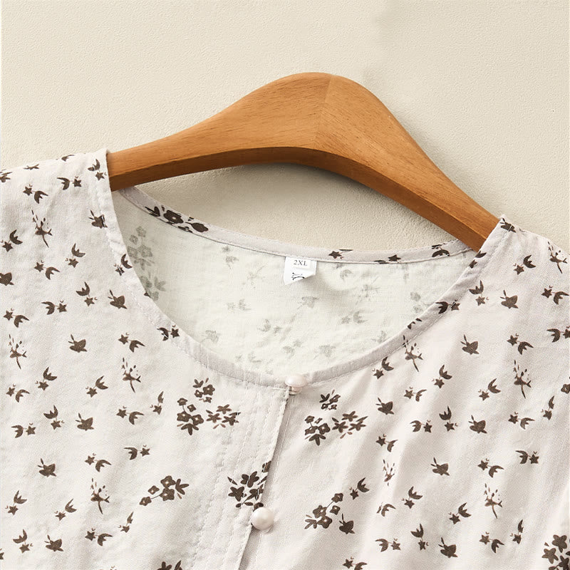Buddha Stones Camisa informal de mujer con estampado floral y mangas tres cuartos con botones. - image 17