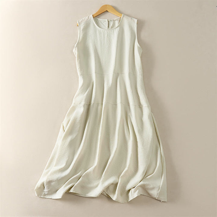 Buddha Stones Vestido midi de algodón de talle alto sin mangas con bolsillos para mujer, ideal para el verano. - Lino - US12, UK/AU16, EU44 (2XL) - image 3