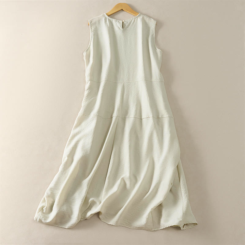 Buddha Stones Vestido midi de algodón de talle alto sin mangas con bolsillos para mujer, ideal para el verano. - image 5