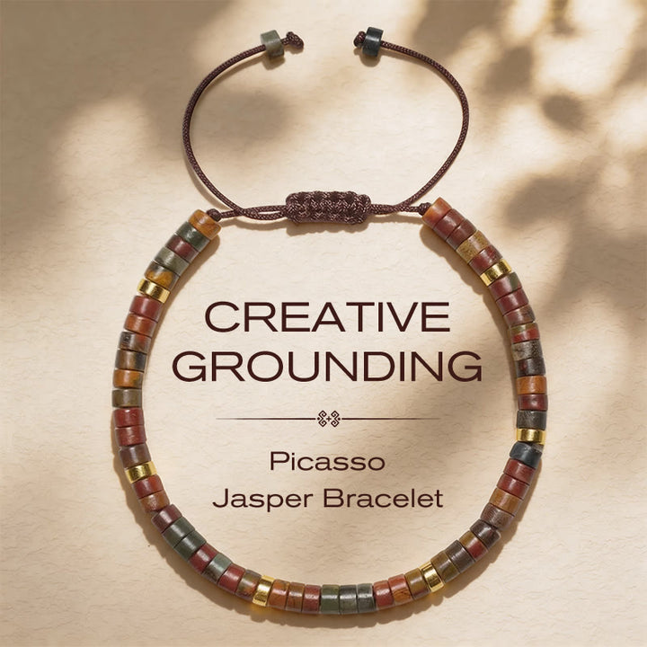 Buddha Stones Pulsera de hilo energético con pequeñas cuentas de jaspe Picasso - Picasso Jasper (Circunferencia de la muñeca: 17-28 cm) - image 0