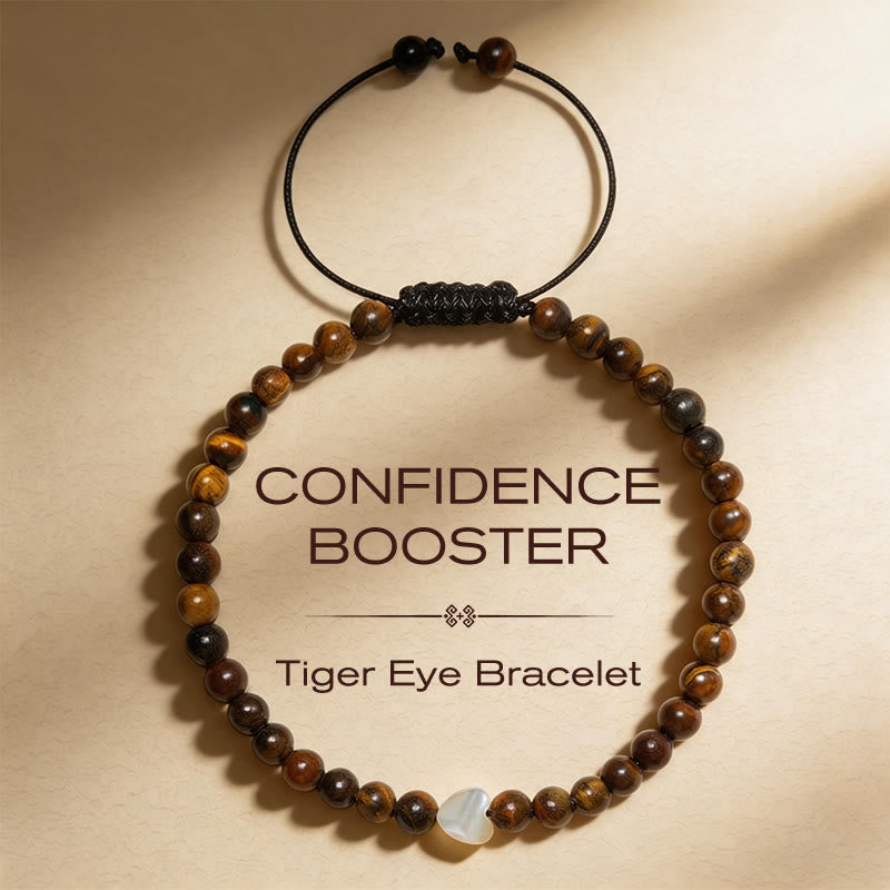Buddha Stones Pulsera de hilo con cuentas pequeñas de ojo de tigre natural en forma de corazón - Ojo de tigre de 4 mm (circunferencia de la muñeca: 17-28 cm) - image 0