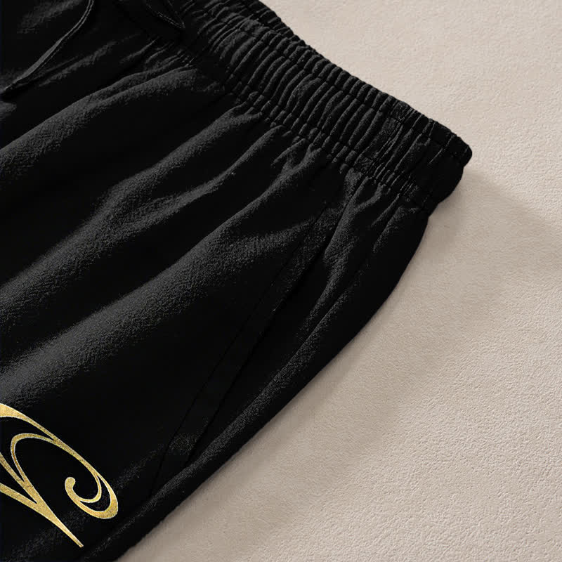Buddha Stones Pantalones de hombre de algodón con estampado de peces koi y corte ajustado, con bolsillos. - image 3