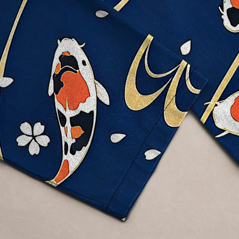 Buddha Stones Pantalones de hombre de algodón con estampado de peces koi y corte ajustado, con bolsillos. - image 10