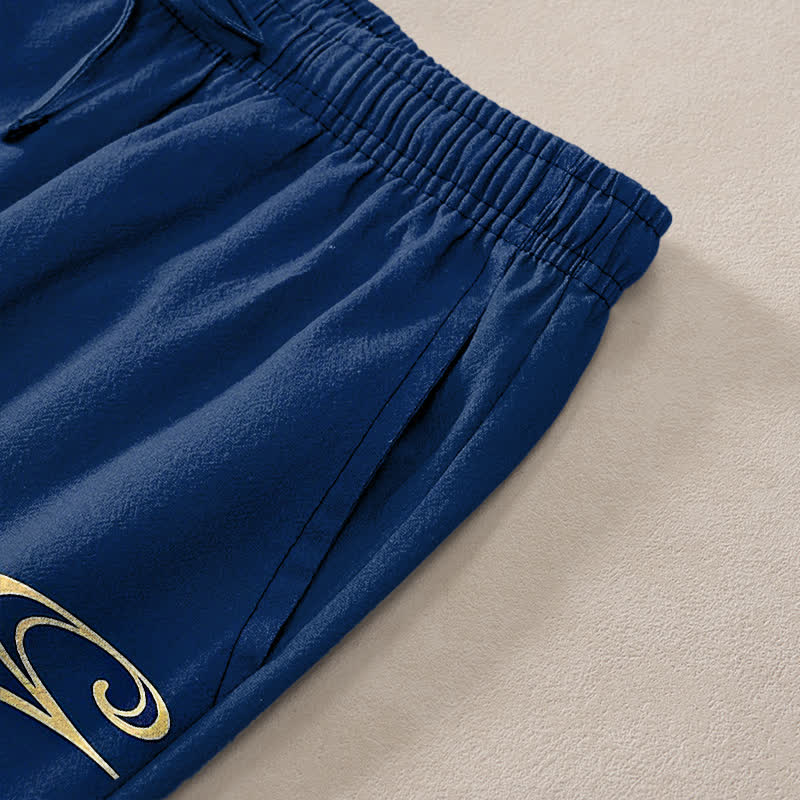 Buddha Stones Pantalones de hombre de algodón con estampado de peces koi y corte ajustado, con bolsillos. - image 11