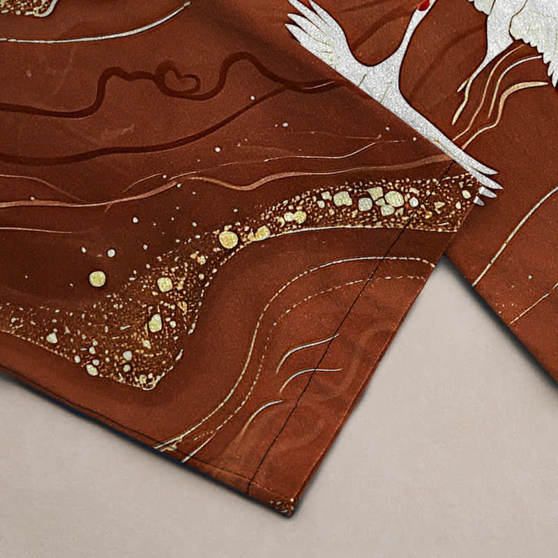 Buddha Stones Pantalones de hombre de algodón blanco con estampado de grullas y olas, corte cónico y bolsillos. - image 10