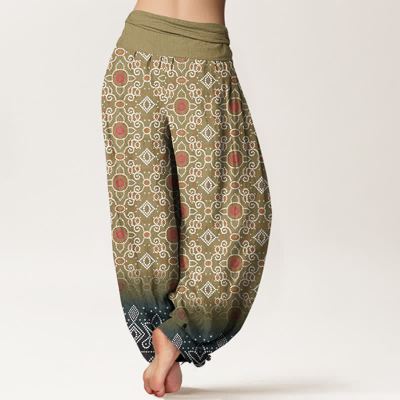 Buddha Stones Pantalones harem de algodón con estampado floral geométrico bohemio para mujer, cintura elástica. - image 6