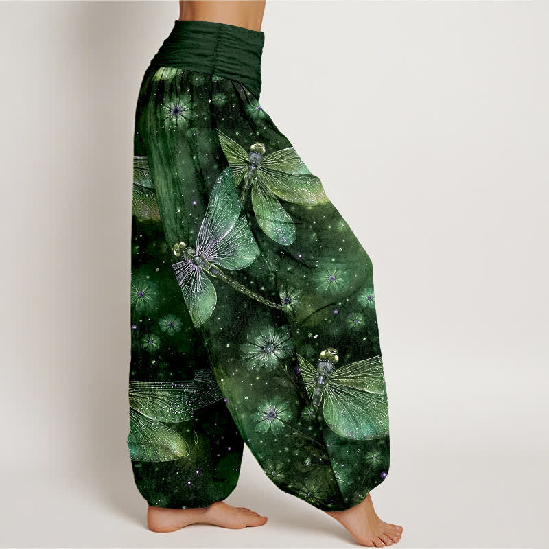 Buddha Stones Pantalones harem de algodón con estampado floral de libélulas y cintura elástica para mujer. - image 10