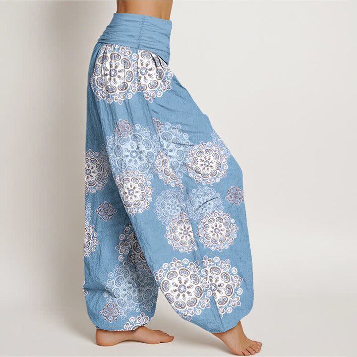 Buddha Stones Pantalones harem de algodón puro con estampado floral mandala variado para mujer, cintura elástica. - image 2
