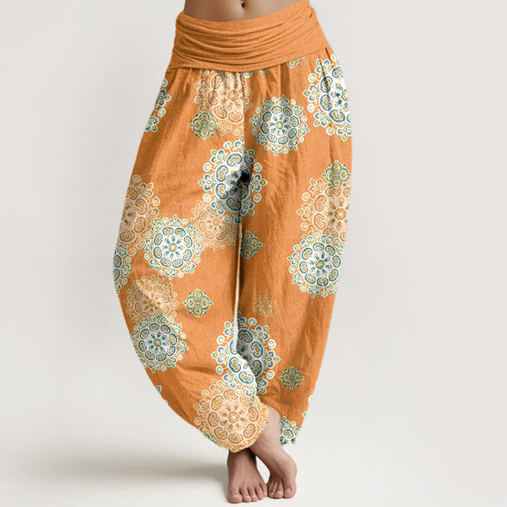 Buddha Stones Pantalones harem de algodón puro con estampado floral mandala variado para mujer, cintura elástica. - Sandy Brown - US16，UK/AU20，EU48 (3XL) - image 5
