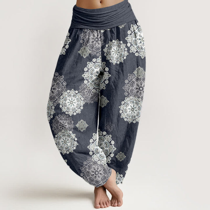 Buddha Stones Pantalones harem de algodón puro con estampado floral mandala variado para mujer, cintura elástica. - Gris pizarra - US16，UK/AU20，EU48 (3XL) - image 8
