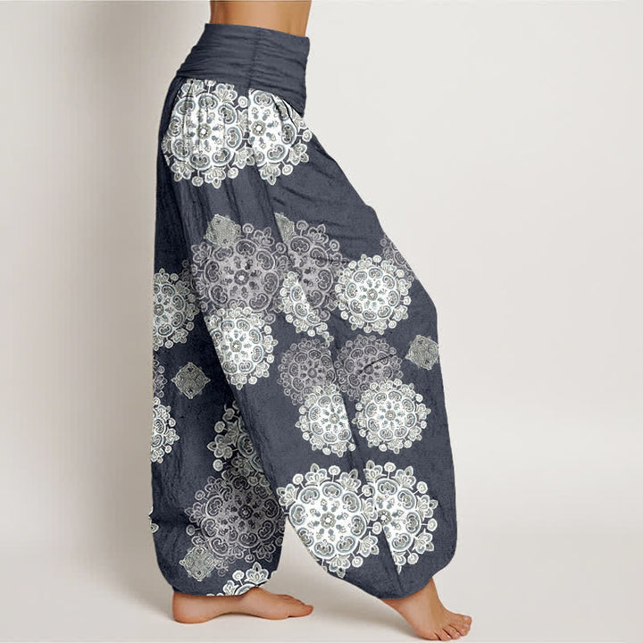 Buddha Stones Pantalones harem de algodón puro con estampado floral mandala variado para mujer, cintura elástica. - image 10